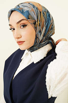 Mist Ebruli Desen Bambu Kraş Eşarp Lacivert - Başörtüsü