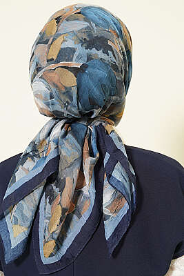 Mist Ebruli Desen Bambu Kraş Eşarp Lacivert - Başörtüsü