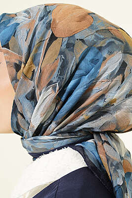 Mist Ebruli Desen Bambu Kraş Eşarp Lacivert - Başörtüsü