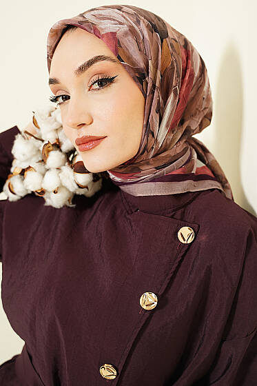 Mist Ebruli Desen Bambu Kraş Eşarp Mocha - Başörtüsü