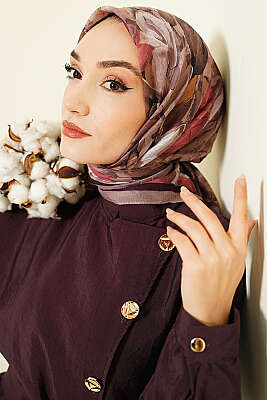 Mist Ebruli Desen Bambu Kraş Eşarp Mocha - Başörtüsü