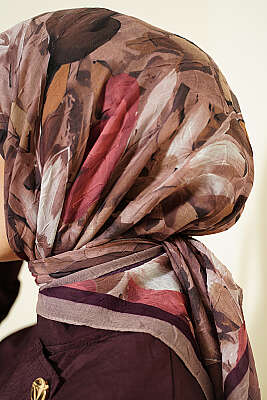 Mist Ebruli Desen Bambu Kraş Eşarp Mocha - Başörtüsü