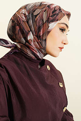 Mist Ebruli Desen Bambu Kraş Eşarp Mor - Başörtüsü