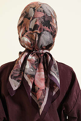 Mist Ebruli Desen Bambu Kraş Eşarp Mor - Başörtüsü