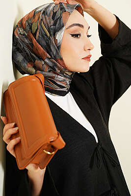 Mist Ebruli Desen Bambu Kraş Eşarp Siyah - Başörtüsü