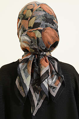 Mist Ebruli Desen Bambu Kraş Eşarp Siyah - Başörtüsü