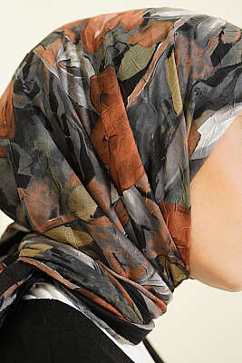 Mist Ebruli Desen Bambu Kraş Eşarp Siyah - Başörtüsü