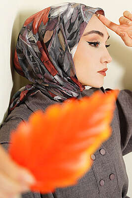 Mist Ebruli Desen Bambu Kraş Eşarp Taba - Başörtüsü