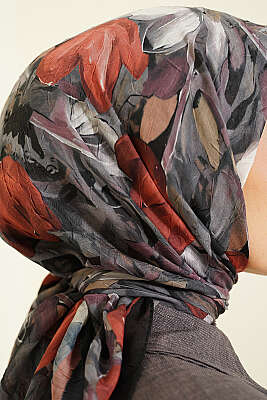 Mist Ebruli Desen Bambu Kraş Eşarp Taba - Başörtüsü