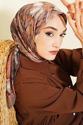 Mist Ebruli Desen Bambu Kraş Eşarp Vizon 