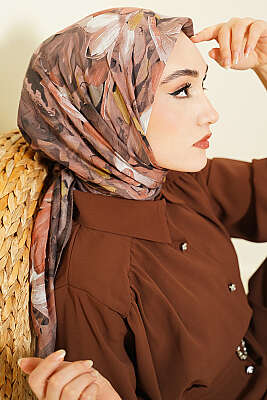 Mist Ebruli Desen Bambu Kraş Eşarp Vizon - Başörtüsü