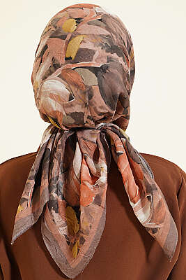 Mist Ebruli Desen Bambu Kraş Eşarp Vizon - Başörtüsü