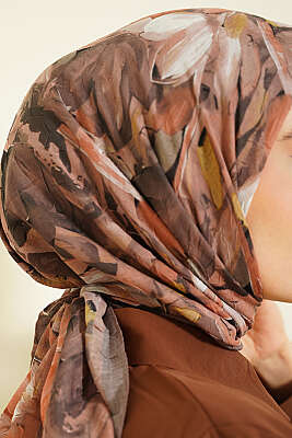 Mist Ebruli Desen Bambu Kraş Eşarp Vizon - Başörtüsü