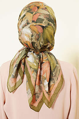 Mist Ebruli Desen Bambu Kraş Eşarp Yeşil - Başörtüsü