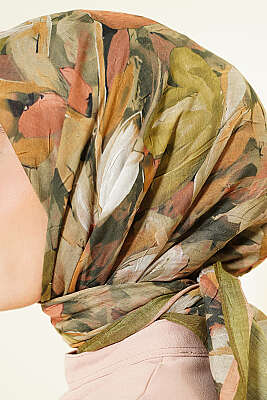 Mist Ebruli Desen Bambu Kraş Eşarp Yeşil - Başörtüsü