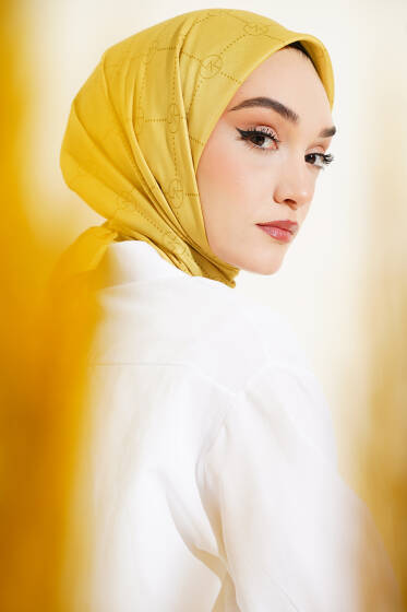 MK Baklava Desen Eşarp Yağ Yeşili - Başörtüsü