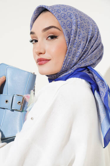 MK Desen Soft Eşarp Gri Lacivert - Başörtüsü