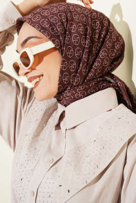 MK Desen Soft Eşarp Koyu Kahve - Başörtüsü