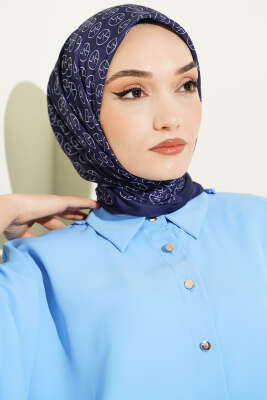 MK Desen Soft Eşarp Lacivert - Başörtüsü