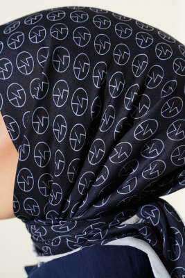 MK Desen Soft Eşarp Lacivert Beyaz - Başörtüsü