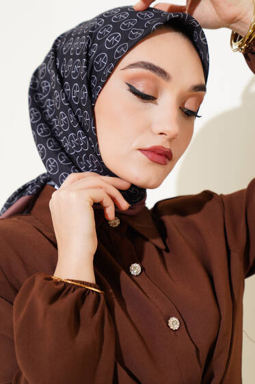 MK Desen Soft Eşarp Siyah Kahve - Başörtüsü
