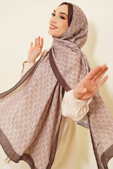 MK Desen Soft Şal Kahve Bej - Başörtüsü