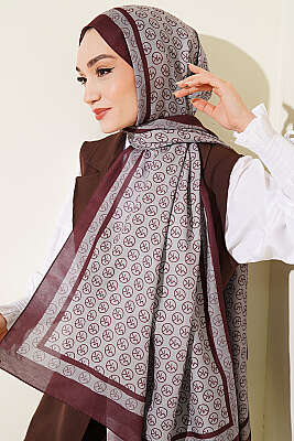 MK Desen Soft Şal Kahve Gri - MODA KAŞMİR