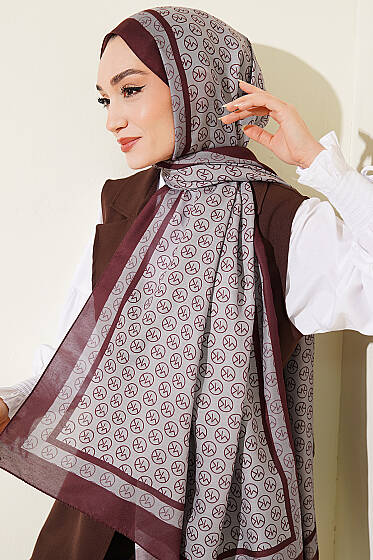 MK Desen Soft Şal Kahve Gri - Başörtüsü