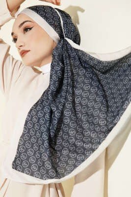 MK Desen Soft Şal Lacivert Beyaz 