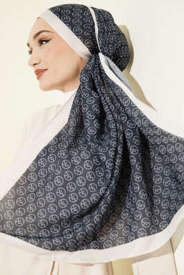 MK Desen Soft Şal Lacivert Beyaz - Başörtüsü