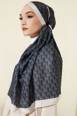 MK Desen Soft Şal Lacivert Beyaz - Başörtüsü