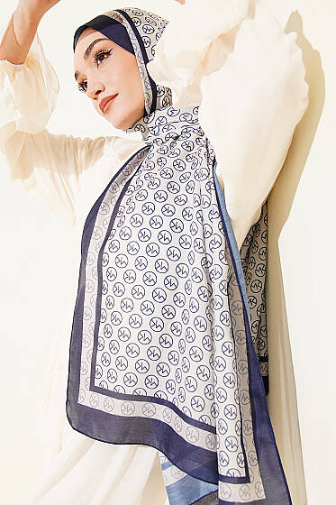 MK Desen Soft Şal Lacivert Taş - Başörtüsü