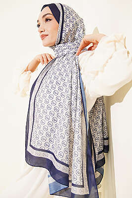 MK Desen Soft Şal Lacivert Taş - Başörtüsü