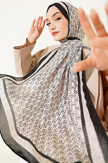 MK Desen Soft Şal Siyah Bej - Başörtüsü
