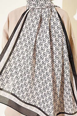 MK Desen Soft Şal Siyah Bej - Başörtüsü