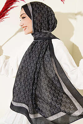 MK Desen Soft Şal Siyah Gri 