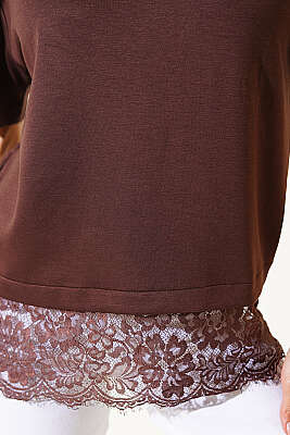 Modal Dantelli T-shirt Kahve - Kadın Giyim Modelleri