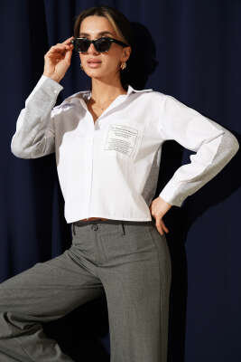 Modal Garnili Cepli Crop Gömlek Gri 