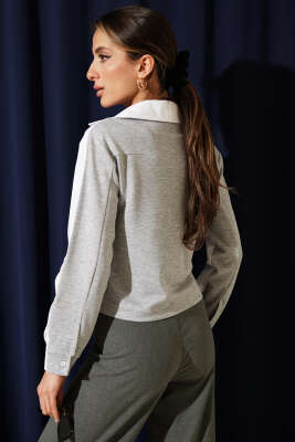 Modal Garnili Cepli Crop Gömlek Gri - Kadın Giyim Modelleri