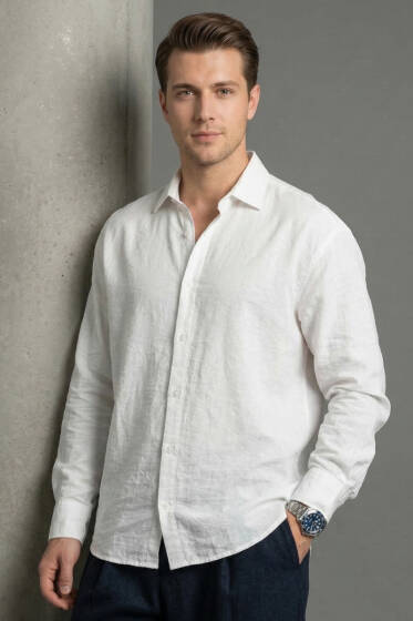 Modal Kumaş Erkek Gömlek Beyaz - Erkek Gömlek