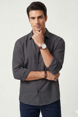 Modal Kumaş Erkek Gömlek Füme - FRESHMAN