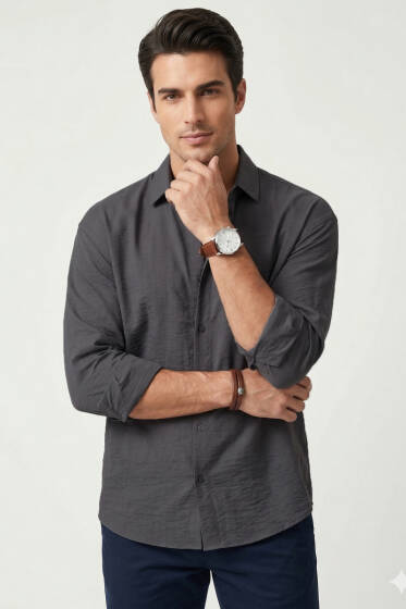 Modal Kumaş Erkek Gömlek Füme - Erkek Gömlek