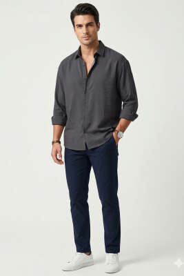 Modal Kumaş Erkek Gömlek Füme - Erkek Gömlek