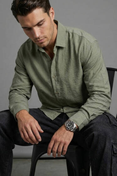 Modal Kumaş Erkek Gömlek Haki - Erkek Gömlek