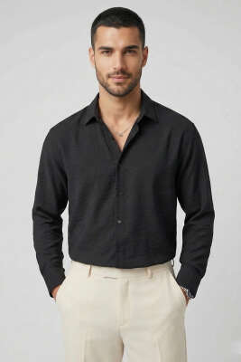 Modal Kumaş Erkek Gömlek Siyah - FRESHMAN