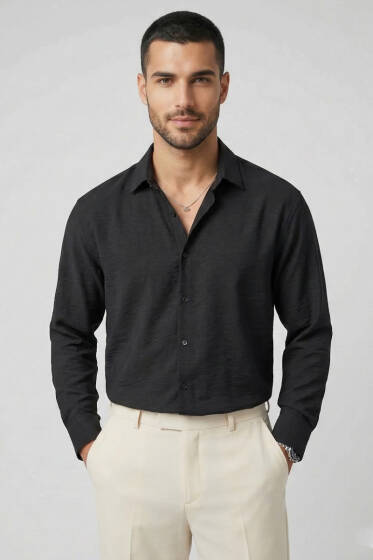 Modal Kumaş Erkek Gömlek Siyah - Erkek Gömlek