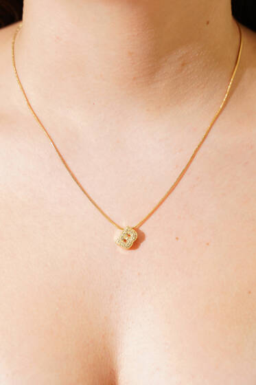 Modern B Harfi Taş İşlemeli Kolye Gold - Kolye