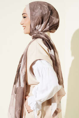 Modern Floral Desen Bambu Kraş Şal Bej - Başörtüsü