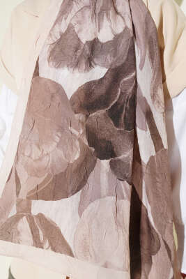 Modern Floral Desen Bambu Kraş Şal Bej - Başörtüsü