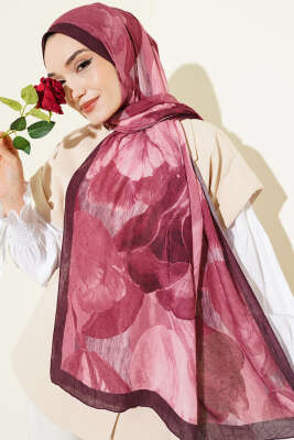 Modern Floral Desen Bambu Kraş Şal Bordo 